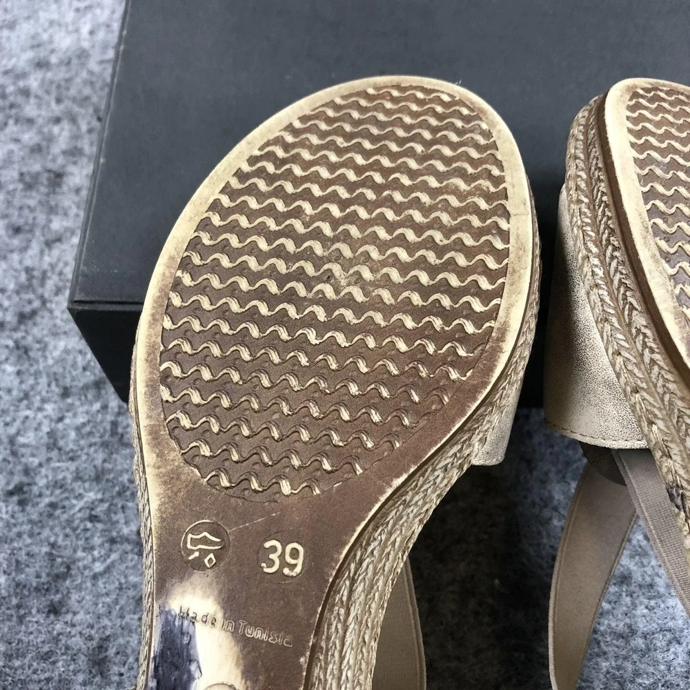 Rieker Wedge Sandals Womens 8 Beige Stretch Espadrille Medallion Comfort